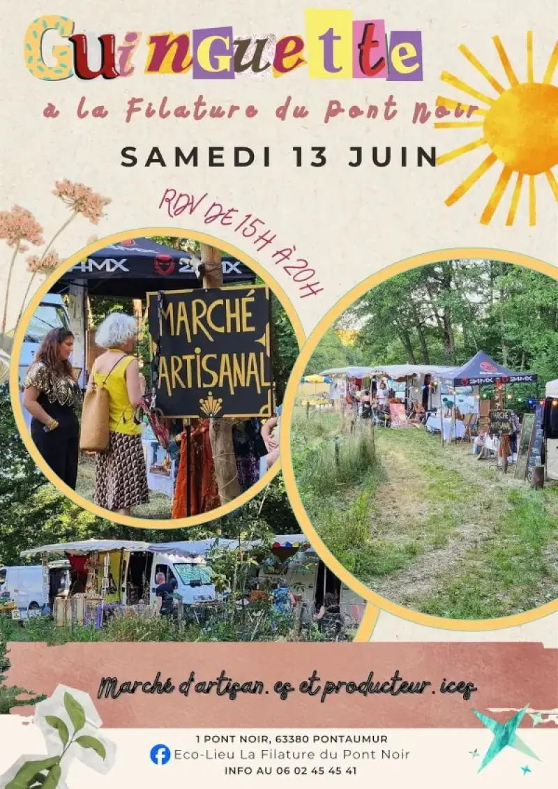 Affiche du Marché d'artisan & guinguette, filature du pont noir, Pontaumur