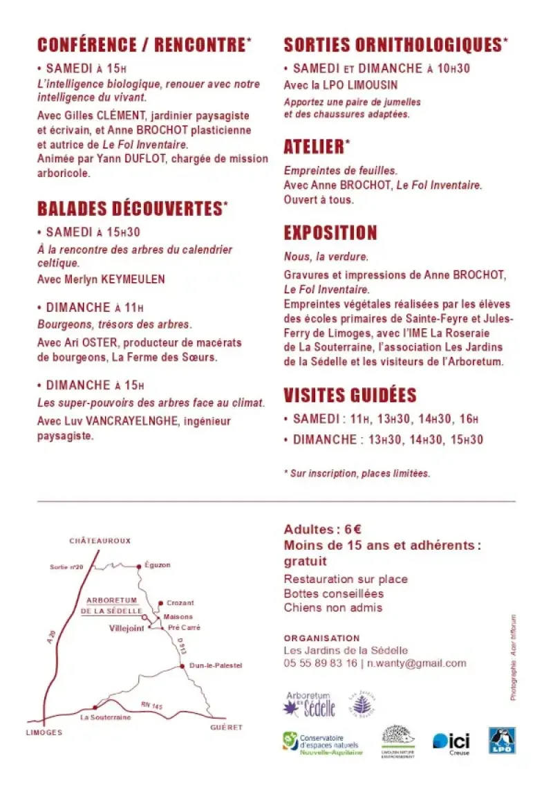 programme animations arboretum de la Sedelle automne 2026